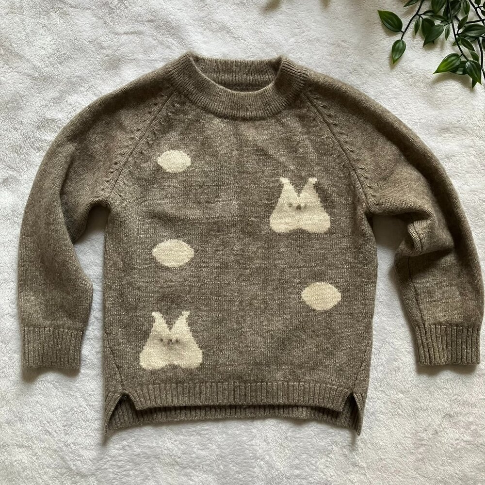 Fuzzy Bunny Knit Sweater 2T 3T Toddler Pullover Neutral Brown